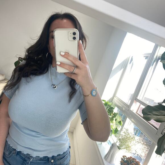 NEW Forever 21 Blue Ribbed Short Sleeve Top Size Medium - Picture 7 of 7